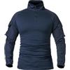 ReFire Gear Camicia da combattimento a maniche lunghe da uomo Camicie tattiche in cotone Ripstop con cerniera 1/4 Magliette softair mimetiche blu navy