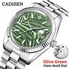 CADISEN 40MM Palm Leaf Dial Orologio da polso meccanico Orologio automatico di lusso da uomo Specchio zaffiro MIYOTA 8215 Orologio verde oliva