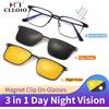 CLLOIO Titanio 3 in 1 Polarizzato Magnete Clip Occhiali Telaio Uomo Donna Miopia Occhiali da vista Occhiali da sole ottici Occhiali