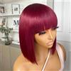 Rebecca Youth Parrucche Bob per capelli umani brasiliani lisci corti colorati 99J 180D con frangia Remy complete fatte a macchina per le donne Hightlight Borgogna