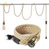Genixgreen Set Cavo Elettrico Fai-da-te con Spina EU e Corda Intrecciata in Canapa, 2M, Base Lampada Industriale in Metallo, Portalampada E27, Cavo per Lampada a Sospensione Vintage