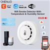 ONENUO Tuya WiFi Rilevatore di fumo Rilevamento di temperatura e umidità 3 In1 Protezione antincendio Sensore rilevatore di fumo Smart Life Vigile del fuoco