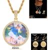 ESKEEM Collana con Foto Personalizzata, Ciondolo Circolare con Immagine Ricordo, Gioiello Hip Hop con Zirconi, Incisione Gratuita