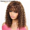 Rebecca Youth 180D Pixie taglio corto Jerry Cruly parrucche per capelli umani con frangia evidenziare parrucche ricci Remy per le donne Full Machine Made 1B P1B/30