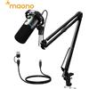 maono Microfono Dinamico USB/XLR MAONO PD200XS con Supporto Antiurto, Braccio Regolabile, Manopola di Controllo del Guadagno Maonolink e Luce RGB per PC, Gaming e Registrazione