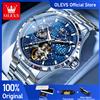 OLEVS Orologi da uomo originali di marca Orologio meccanico completamente automatico luminoso multifunzionale impermeabile Disco stellato con fasi lunari