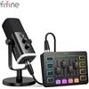 FIFINE Kit podcast all-in-one con mixer audio RGB, set da studio streaming con microfono dinamico per registrazione di giochi su PC-Ampligame KS5