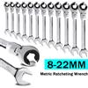 WOZOBUY Chiave a cricchetto metrica aperta a testa flessibile combinata 8-22 mm, chiave metrica con 72 denti, cricchetto per tubi in acciaio al cromo vanadio