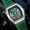 MEGIR & RUIMAS Green Automatic Watch for Men Fashion Sport orologio da polso meccanico impermeabile con cinturino in Silicone Tonneau Dial 341