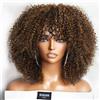 Sleek Parrucca corta afro crespa riccia con frangia Parrucca peruviana con evidenziazione marrone Glueless Parrucca piena a macchina 250 Densità per capelli umani per donne nere