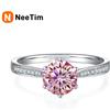 NeeTim 1ct 6.5mm Rosso Blu Rosa Giallo Verde Viola Nero Moissanite Anello Sterling 925 Argento Festa di Nozze Fascia per Le Donne Regali
