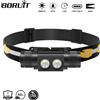 NONE BORUiT D25 Doppio LED Faro 2000LM Potente Faro Tipo-C Ricaricabile 18650 Torcia Frontale Impermeabile Lanterna da Pesca da campeggio
