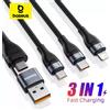 Baseus 3 in 2 cavo USB tipo C per iPhone 15 14 13 12 ProMax 11 cavo di ricarica 100W 3 in 1 cavo per Samsung Xiaomi Mi Macbook