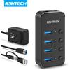 RSHTECH Hub USB alimentato RSHTECH Hub prolunga USB 3.0 splitter USB in alluminio da 5 Gbps con cavo USB tipo A/C 2 in 1 Adattatore di alimentazione 5 V/2 A