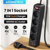 ASOMETECH Multipresa con presa EU da 4000 W Presa 4AC Estensione multipla con 4 cavi USB da 1,5 m Presa elettrica PD 33 W Protezione da sovratensione a ricarica rapida