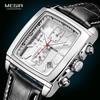 Megir quadrante rettangolare cinturino in pelle orologio da uomo casual cronografo blu orologi al quarzo orologio da polso uomo Montre Reloj Часы М �