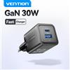 Vention Caricabatterie Rapido Vention GaN 30W per iPhone 17 16 15 14 13, Caricatore PD3.0 per iPad Pro Xiaomi Samsung, Caricatore USB Tipo C per Telefoni Cellulari