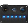 Daiertek Pannello interruttori a bilanciere marino a 6 gruppi impermeabile 12 Volt, pannello interruttori a levetta per barche 12V LED blu illuminato per barca auto RV UTV con USB