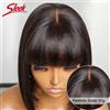 Sleek Parrucche brasiliane diritte in pizzo Bob Parrucche diritte senza colla per capelli umani con frangia Frangia Parte centrale Parrucche in pizzo Bob Cuoio capelluto realistico