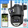 Abuntu Telecamera Wifi 12MP 6K PTZ Zoom digitale 8X Telecamera di sorveglianza Wifi esterna a doppio schermo Visione notturna CCTV Telecamera di sicurezza IP ICSEE