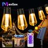 Mexllex Stringa solare S14 da 32 piedi per esterni, lampadine infrangibili impermeabili, luci da patio con telecomando 8 modalità ad alta luminosità