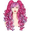 HAIRJOY Parrucca cosplay riccia lunga per capelli sintetici da donna Parrucche di Halloween per feste con 2 code di cavallo