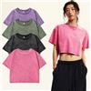 teekossc T-shirt slim tinta unita da donna in cotone morbido lavato, con strass, a manica corta, abbigliamento femminile alla moda