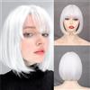 HAIRJOY Parrucca Sintetica da Donna, Corta, Liscia, Bianca, Stile Bob con Frangia per Uso Quotidiano, Feste, Cosplay, Halloween