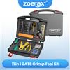 ZoeRax Kit di strumenti di rete, kit di strumenti di crimpatura RJ45 Passaggio attraverso lo strumento di crimpatura RJ45, tester per cavi, strumento di punzonatura, spelafili