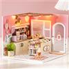 zuuton Kit di casetta per casa delle bambole in miniatura in legno fai-da-te Kit di costruzione di assemblaggio di puzzle 3D con mobili Giocattoli per case delle bambole a LED per regali