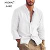 ANIMAL GAME Camicia di lino a maniche lunghe da uomo nuova colletto alla coreana camicie da uomo leggere Casual magliette traspiranti camicia con bottoni hawaiani