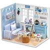 zuuton Fai da te casa delle bambole in miniatura puzzle 3D piccola casa kit modello di assemblaggio edificio camera da letto decorazione con mobili luci a LED regalo