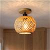 L-MANG Lampada da soffitto retrò a led in bambù intrecciato Corridoio Corridoio Soggiorno Plafoniera E27 Lampade in tessuto Apparecchi decorativi