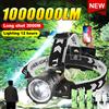 paweinuo 1000000 LM Lampada frontale più potente 18650 Torcia frontale ricaricabile ad alta potenza LED Torcia frontale da pesca Lanterna frontale professionale