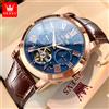 OLEVS 6668 Orologi da uomo delle migliori marche Trend Fashion Orologio da polso meccanico automatico Cinturino in pelle Orologio luminoso impermeabile per uomo