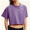 teekossc T-shirt slim lavata in cotone con strass, stile streetwear casual sportivo, a maniche corte, modello crop retrò da donna