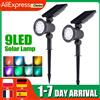 XIWANGFIRE Faretti solari a 9 LED, impermeabili IP65 per esterni, luci spot, luminosità regolabile per decorazioni da giardino, cortile, vialetto, patio
