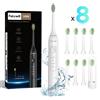 Fairywill Spazzolino elettrico ad ultrasuoni Fairywill, vibrazioni 42000 HZ/min 8 testine ricaricabili per adulti, carica completa 4 ore per 100 giorni, S