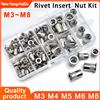 NEWHONGHUIDA Kit dado rivetto piatto in acciaio inossidabile 304 M3 M4 M5 M6 M8 Acciaio al carbonio Alluminio Filettatura metrica Pannello metallico Morsetto Blocco Rivnut Inserti