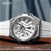 MEGIR Orologio sportivo militare automatico da uomo Cinturino in silicone bianco Orologio da polso meccanico con quadrante scheletrato luminoso impermeabile 8603
