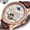 LIGE Orologi da uomo Orologio meccanico automatico Tourbillon Orologio da uomo impermeabile in vera pelle Orologio da polso militare da uomo