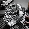 ADDIESDIVE Orologio al quarzo da uomo di lusso Sport all'aria aperta Orologio analogico con tubo luminoso 50 m Cinturino in acciaio inossidabile impermeabile Arancione Nero