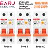 EARU Interruttore Differenziale RCBO RCCB MCB 2P 30mA AC Tipo A B, Protezione da Sovracorrente e Cortocircuito, per Caricabatterie EV