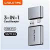 CABLETIME Lettore di schede CABLETIME 3 in 1 USB 3.0 5 Gbps USB A USB C Design combinato Schede SD/TF Lega di alluminio portatile per iPhone iPad
