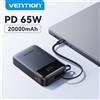 Vention Power Bank 65W 20000mAh con Cavo USB-C Integrato, Caricabatterie Portatile per Laptop, Ricarica Rapida PD per iPhone 17 Samsung S25 S24