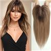HAIRCUBE Parrucche Toppers per capelli umani veri castani Ombre da 14 pollici con frangia Pezzi di clip di base in seta Capelli lisci Topper per estensione dei capelli delle donne