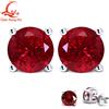 qian xiang hui Orecchini in Argento S925 con Rubino Sintetico 5-9mm, Colore Sangue di Piccione, Forma Rotonda, Pietra Singola, Gioielli