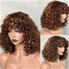 Sleek Parrucche per capelli umani ricci corti brasiliani Jerry con frangia Parrucche ricci crespi per le donne Parrucche per onde d'acqua marroni con evidenziazione naturale