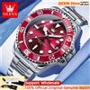 OLEVS 5885 Orologio da uomo di lusso Serie subacquea Impermeabile profondo Data automatica Acciaio inossidabile NUOVO quadrante rosso Orologio da polso originale