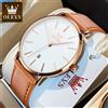 OLEVS 5869 Orologio al quarzo ultra sottile da 6,5 mm per uomo Cinturino in pelle di moda Orologio da polso da uomo impermeabile di lusso semplice con data automatica